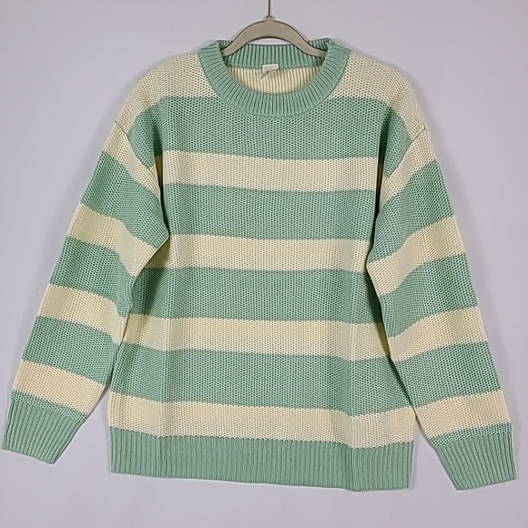 Sew In Love Sweaters - NEW Sew In Love Lucky Strike Sage Green Ivory Striped Round Neck Sweater Sz S